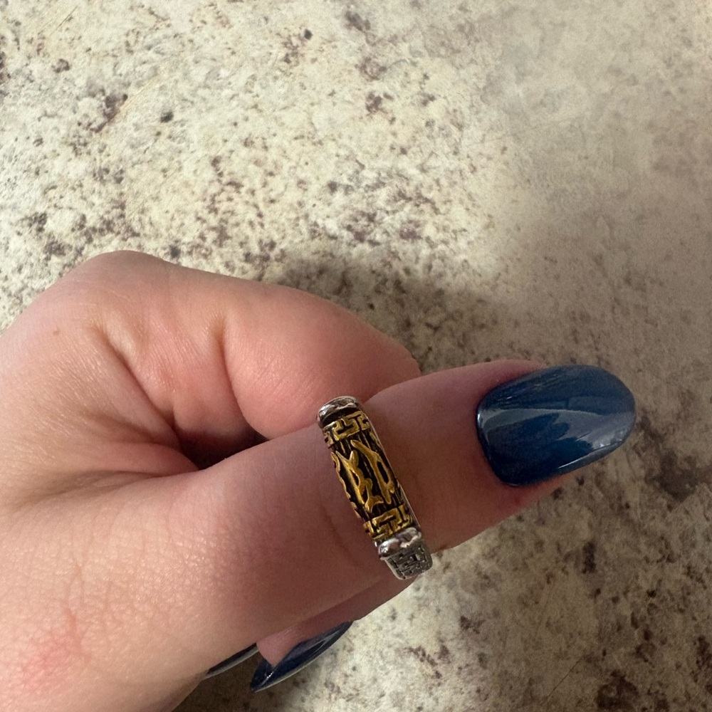 Buddhist Tibetan Prayer Wheel Ring ~ Believed to be Sterling Silver and Brass - Picture 5 of 9